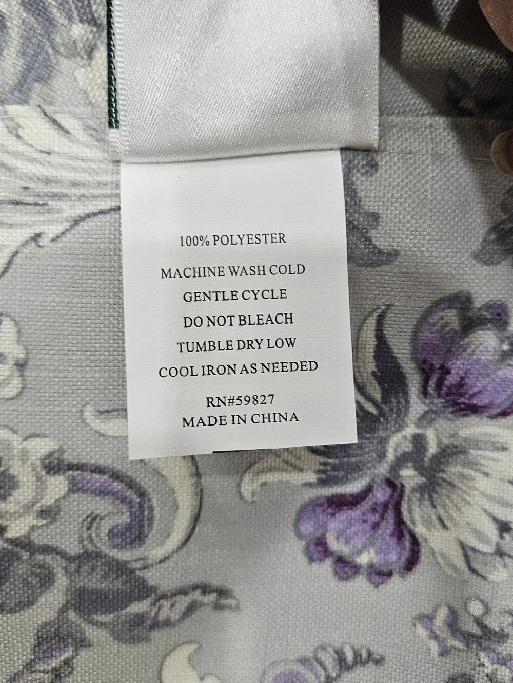 VTG Laura Ashley Gray Purple Floral Table Runner 13x70 Thick Canvas Duck NWOT